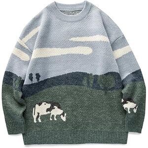 Aelfric Eden Oversized Cow Pasture Sweater size M  Blue Green Unisex Crewneck